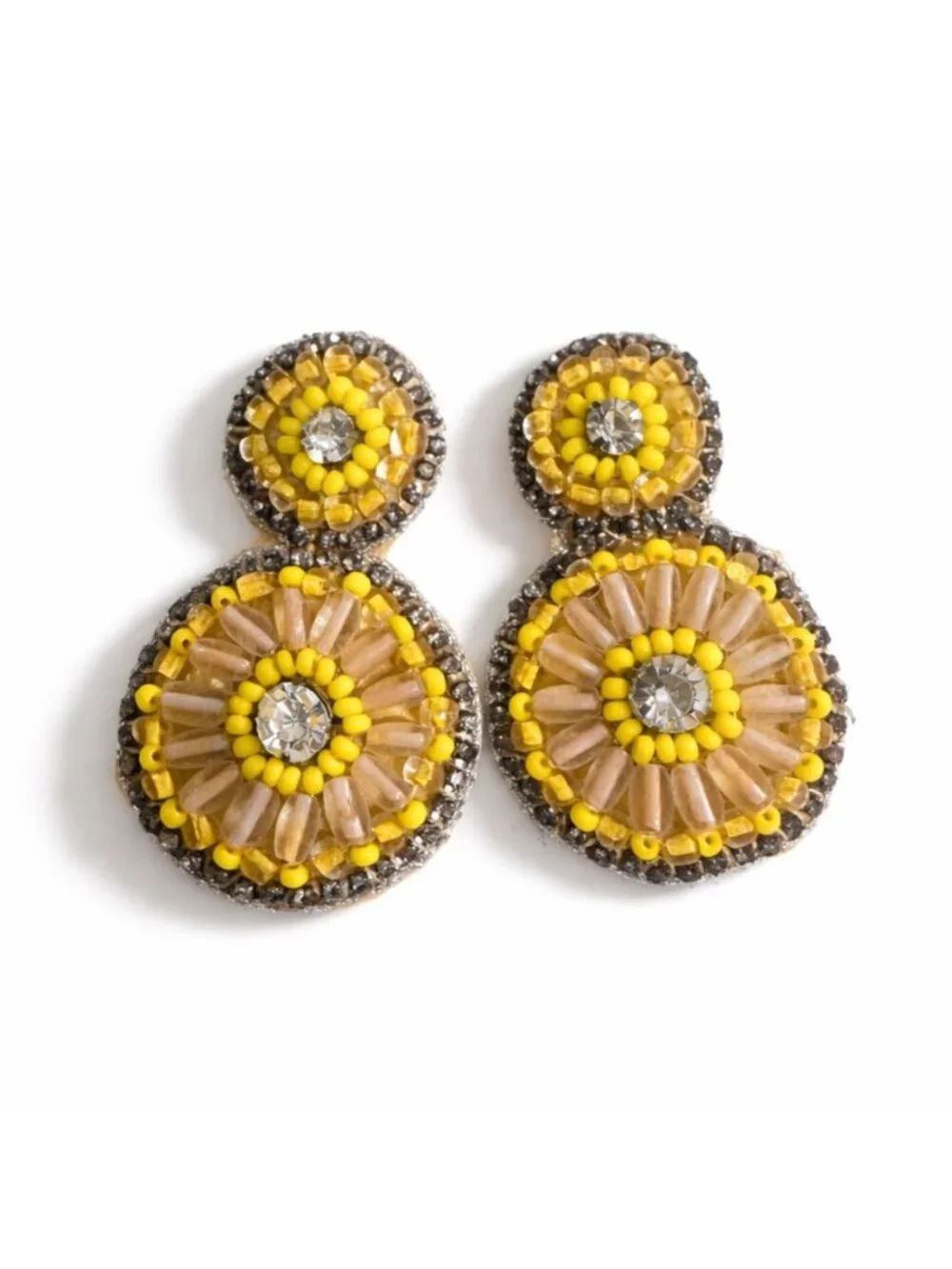 New! Anthropologie Sunshine Hand Beaded Post Earrings (3036) NWOT